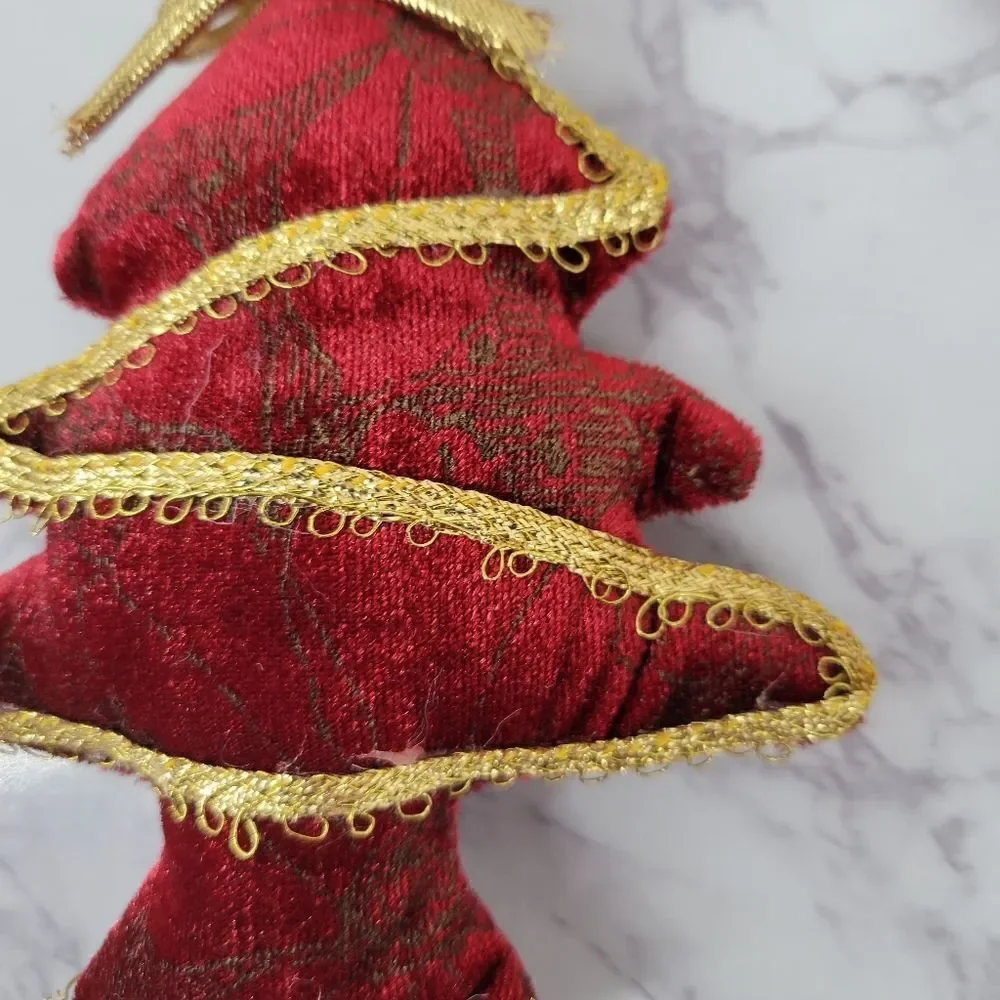 Vintage Red & Gold Velvet Christmas Ornaments Soft Non Breakable 90's